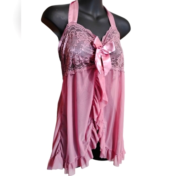 AVIDLOVE | Pink Lace Barbiecore Babydoll Lingerie | Satin Bow Sheer Nightyfairy - Picture 2 of 10